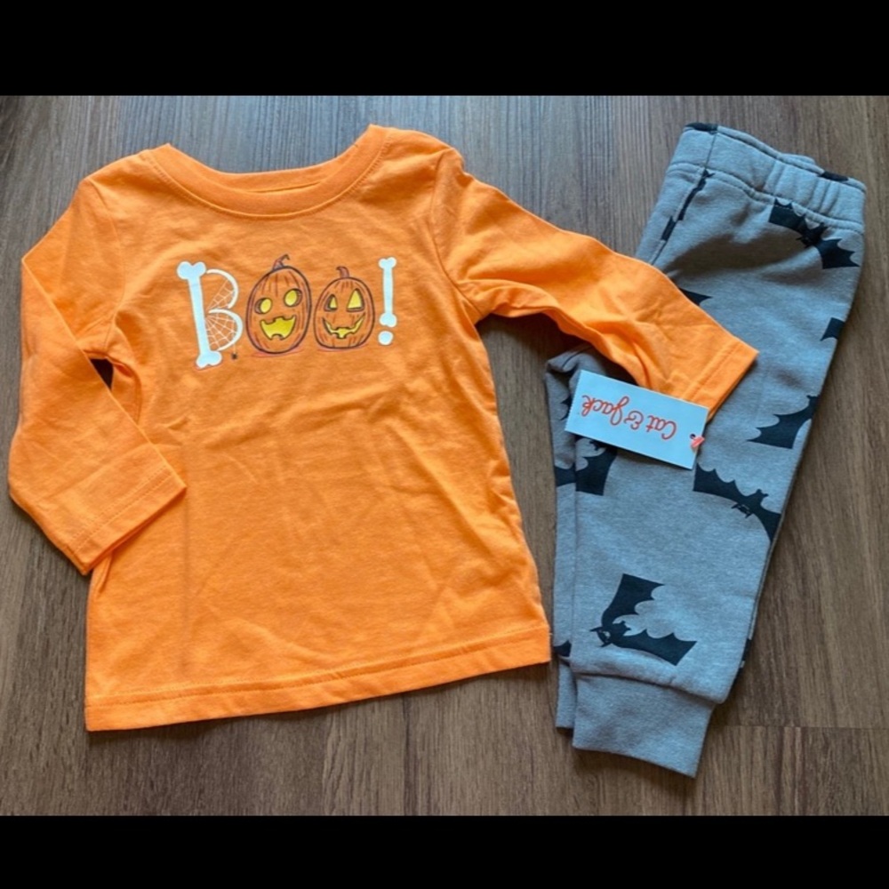 Cat & Jack “Boo” Pumpkin & Bat Outfit- New! 12 Months
